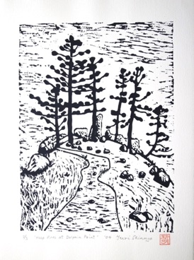 Hoop Pines at Dolphin Point - Linocut - Ed 3 - Image size 30cmx22cm